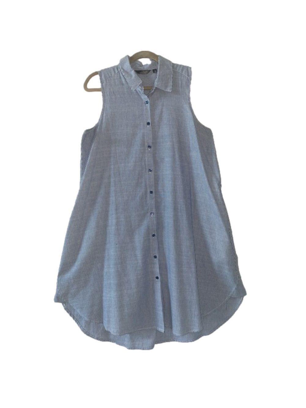 Mlle Gabrielle Striped Button Down Sleeveless Midi Shirt Dress